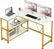 compact l-shaped marble desk with storage shelf for home office and workstation - 47 inch writing computer desk ideal for pc, laptop, and space-saving needs from greenforest logo