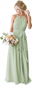 img 4 attached to Women'S Halter Pleated Chiffon Long Bridesmaid Dresses With Pockets Formal Dresses Evening Party Gown