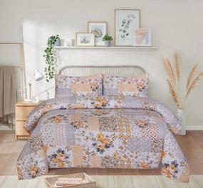 img 4 attached to Lightweight 100% Cotton Quilt Set - Queen Size, 3 Pcs Reversible Patchwork Coverlet For All Seasons.