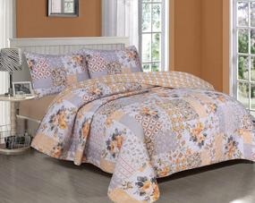 img 3 attached to Lightweight 100% Cotton Quilt Set - Queen Size, 3 Pcs Reversible Patchwork Coverlet For All Seasons.