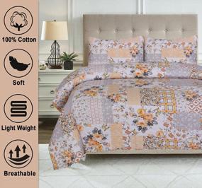 img 1 attached to Lightweight 100% Cotton Quilt Set - Queen Size, 3 Pcs Reversible Patchwork Coverlet For All Seasons.