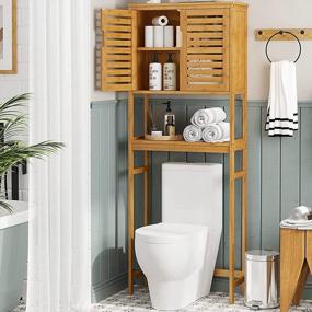 img 4 attached to Бамбуковый отдельно стоящий шкаф для хранения туалета с регулируемыми полками - идеально подходит для ванной комнаты, прачечной и балкона!