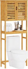 img 2 attached to Бамбуковый отдельно стоящий шкаф для хранения туалета с регулируемыми полками - идеально подходит для ванной комнаты, прачечной и балкона!