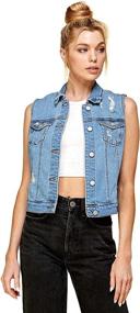 img 4 attached to ICONICC Womens Sleeveless Distressed CH10209_LT_L Women's Clothing ~ Coats, Jackets & Vests