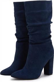 img 4 attached to Stylish And Warm: Syktkmx Women'S Winter Slouchy High Heel Boots With Mid Calf Suede And Pointed Toe