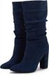 stylish and warm: syktkmx women's winter slouchy high heel boots with mid calf suede and pointed toe logo