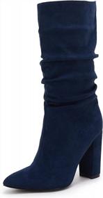 img 3 attached to Stylish And Warm: Syktkmx Women'S Winter Slouchy High Heel Boots With Mid Calf Suede And Pointed Toe