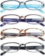 👓 set of 4 spring hinge reading glasses with blue light blocking, women/men's eyewear (4 color, +2.50 magnification) logo