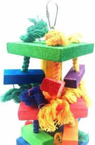 img 3 attached to 🐦 Bird Knots N Blocks Chew Toys Set for Large Parrot & Macaw - Bird Swing & Chew Toys with Bells, Colorful Loofah Balls - Parrot Cage Toys (3 Pack)