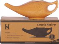 premium handcrafted durable ceramic neti pot, nose cleaner for sinus, dishwasher safe 225 ml. capacity - crackle pattern orange logo