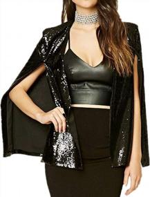 img 4 attached to Women'S Sequin Blazer Jacket Open Slit Sleeve OL Business Casual Cloak Suit