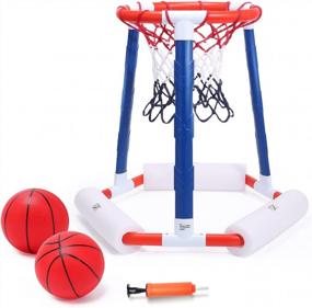 img 4 attached to EagleStone Pool Basketball Game Toys для бассейна, плавающее баскетбольное кольцо включает в себя обруч, 2 бильярдных шара и насос, надувное баскетбольное кольцо, водные баскетбольные игры в бассейне, игрушки для детей и взрослых