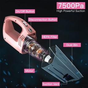 img 3 attached to Convenient Car Vacuum Cleaner - Powerful 150W/7500Pa, 12V Handheld Device for Auto Cleaning, Rose Gold, with Accessory Kit