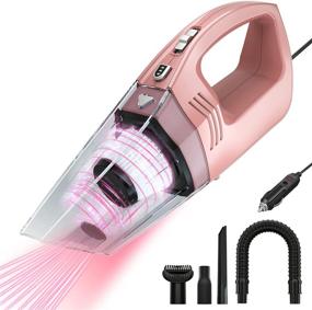 img 4 attached to Convenient Car Vacuum Cleaner - Powerful 150W/7500Pa, 12V Handheld Device for Auto Cleaning, Rose Gold, with Accessory Kit