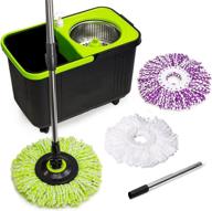 effortlessly clean with simpli-magic 79117 spin mop cleaning kit – includes refills, mop & refills - black/green logo