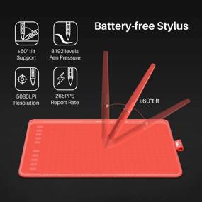 img 2 attached to HUION HS611 Graphic Drawing Tablet: 10X6In, 8192 Levels Pen, 8 Multimedia Keys & 10 Press Keys - Android Compatible For Distance Education & Wed Conference (Coral Red)