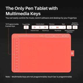 img 3 attached to HUION HS611 Graphic Drawing Tablet: 10X6In, 8192 Levels Pen, 8 Multimedia Keys & 10 Press Keys - Android Compatible For Distance Education & Wed Conference (Coral Red)