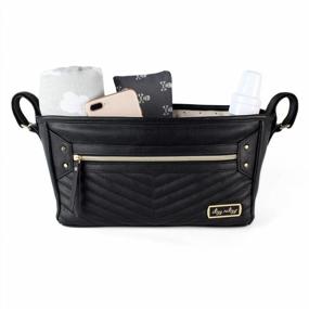 img 2 attached to Adjustable Stroller Organizer With Two Built-In Pockets, Front Zippered Pocket & Adjustable Straps, Fits Nearly Any Stroller, Black With Gold Hardware By Itzy Ritzy