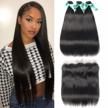 allrun straight hair bundles with frontal 13×4 brazilian straight human hair 3 bundles with ear to ear lace frontal unprocessed virgin hair natural black color(16 18 20+14lace frontal) logo