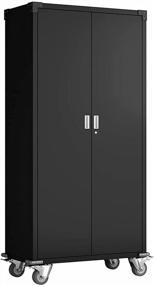 img 4 attached to Aobabo Lockable Metal Storage Cabinet With Wheels For Garage, Home And Office Organization - 72''H / Black