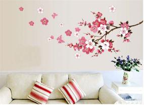 img 2 attached to 🌸 SWORNA Nature Series Branch Pink Flowers & Butterfly Vinyl Wall Art Decor Stickers - Perfect for Bedroom, Hallway, Living Room, Kids Nursery & More! (29.5’’H X 65’’W, Brown & Pink, X-L)