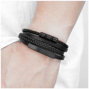 img 4 attached to Men's leather bracelet woven multilayer, black
