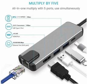 img 2 attached to Hub/Adapter/Concentrator USB-C HUB 5 in 1 with USB 2.0, RJ45, HDMI 4K, PD Charging up to 100W for MacBook Pro/Air