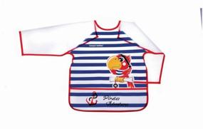 img 2 attached to Canpol Babies Apron bib with sleeves "Pirates", 36m , blue/red parrot