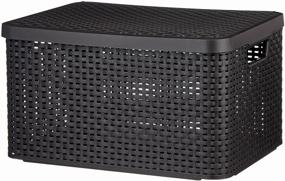 img 4 attached to 📦 Curver Rattan Style Box L Storage Basket with Lid - Dark Brown, 43x32.5x23 cm