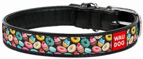img 3 attached to Daily Use Collar WAU DOG Printed Leather Neck 27-36cm Donuts/Black