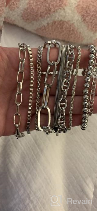 img 1 attached to 💍 Gold Chain Bracelets Set for Women: 9 Pieces of Adjustable Fashion Paperclip, Italian Cuban, Chunky Flat Cable and Beaded Link Jewelry – Perfect Gift for Women and Girls. review by Irena Williams