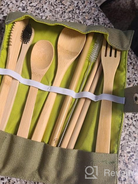 img 1 attached to 2-Pack Bamboo Utensils Set W/ Bonus 2 Toothbrushes, Straws & Storage Bags - Reusable Greenzla Cutlery Kit review by Terry Keown
