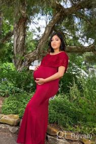 img 8 attached to Эластичное макси-платье для фотосессии с оборками и кружевом с открытыми плечами для беременных от Molliya