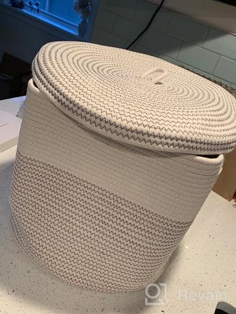 img 1 attached to Organize Your Home With A Large Beige Woven Rope Basket - 16"D X 14"H With Lid For Blanket, Nursery & Toy Storage! review by Melvin House