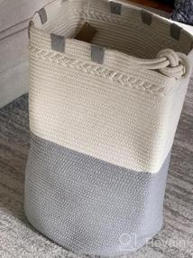img 5 attached to 58L Woven Laundry Hamper With Knot Handles: Cotton Rope Basket For Blankets, Toys & Towels - Grey