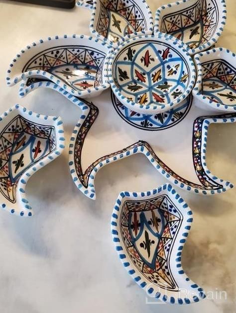 img 1 attached to Kamsah Plate Set & Serving Platter, Custom Hand-Painted Ceramic Appetizer Tray Serving Dishes For Celebrations, Parties And Events (Hand - Large, Bohemian Blue) review by Brittany Ross