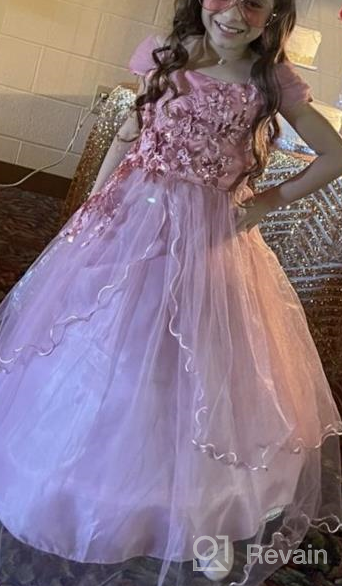 img 1 attached to 🌸 Flower Girl Myrisam Embroidery Dress - Off-Shoulder Princess Bridesmaid Wedding Birthday Communion Party, Formal Long Prom review by Troy Boren