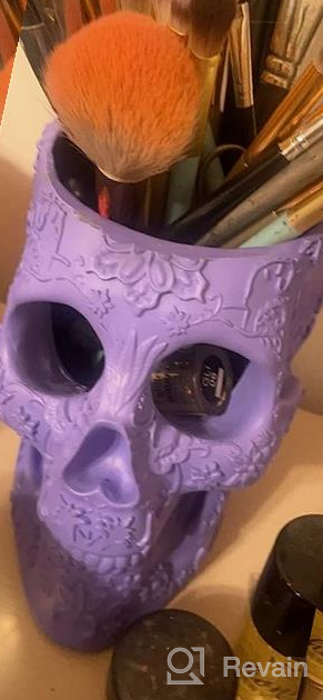img 1 attached to Skull Makeup Brush, Candy Bowl & Pen Holder, Bowl, Spooky Goth Decorations, Extra Large, Strong Resin, Skeleton Skulls And Bones Organizer Bathroom Decor By Gute - Holiday Christmas Gifts (White) review by Andrew Camlin