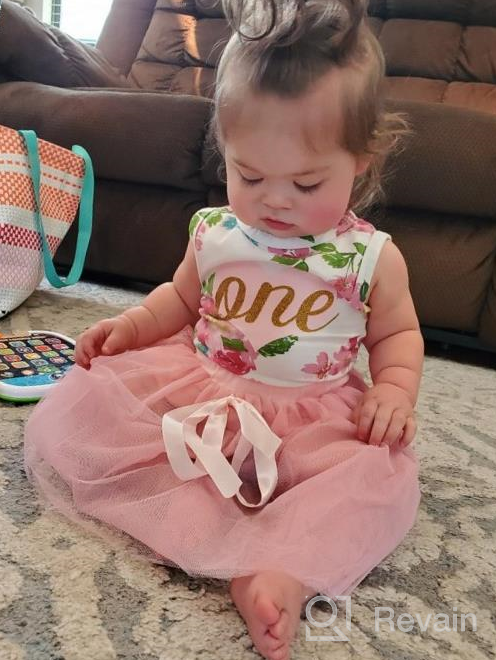 img 1 attached to Floral Romper And Lace Skirt Set For Baby Girls' 1St Birthday, Sleeveless Tutu Dress Ideal For Easter Outfit - 2 Piece Clothing review by Kevin Mills