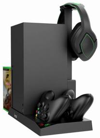 img 4 attached to Stand for vertical installation of the console cooling charging station for 2 gamepads disc holder 2 batteries 1600 mAh iPega (PG-XBX013) (Xbox Series X) for Microsoft Xbox Series X/S