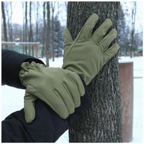 img 3 attached to Gloves for men SoftShell with fleece lining, Colour: Olive , Size: XL