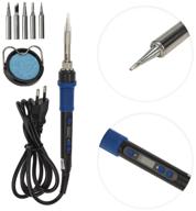 soldering iron with temperature control and lcd display, stand, 5 tips, ceramic heater 65 w, 200-500c logo
