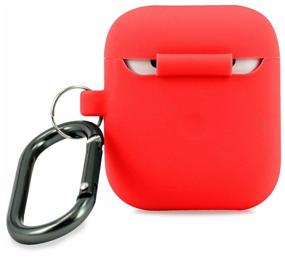 img 3 attached to Matt Case for Apple AirPods 2 with Carabiner / Silicone Briefcase for Wireless Earphones Apple Airwaves 2 Shock Proof (Red)