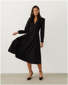 img 3 attached to Long sleeve midi dress with V neckline (black) (L)