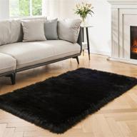 ultra soft fluffy faux fur area rug in black, perfect for bedroom or living room decor - washable luxury plush shag carpet, rectangular shape, 3x5 feet logo