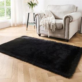 img 1 attached to Ultra Soft Fluffy Faux Fur Area Rug In Black, Perfect For Bedroom Or Living Room Decor - Washable Luxury Plush Shag Carpet, Rectangular Shape, 3X5 Feet
