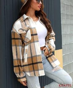 img 2 attached to Womens Casual Plaid Flannel Shacket - Cozy Long Sleeve Wool Blend Button Down Jacket Coat By Ritatte