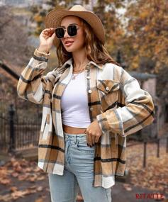 img 3 attached to Womens Casual Plaid Flannel Shacket - Cozy Long Sleeve Wool Blend Button Down Jacket Coat By Ritatte