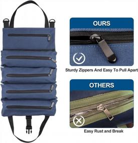 img 3 attached to Прочный холщовый гаечный ключ свернутый чехол с 5 карманами на молнии - супер сумка для инструментов для организации заднего сиденья автомобиля (синий)