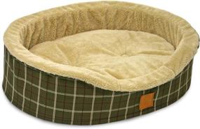 img 1 attached to 🐾 Comfortable AKC Oval Lounger Pet Bed in Medium, Green Plaid - Ideal for Your Beloved Pet